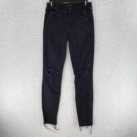Mother Black Denim Looker‎ Ankle Fray Skinny Jeans Womens Destroyed Size 26 - Picture 1 of 16